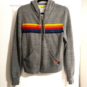 EUC Aviator Nation 5 Stripe Hoodie - Heather Grey